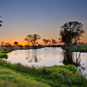 A waterway image in the Fitzroy Basin at sunset. 