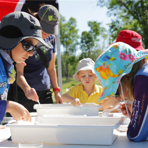 School children undertake a Partnership water sampling exercise. 